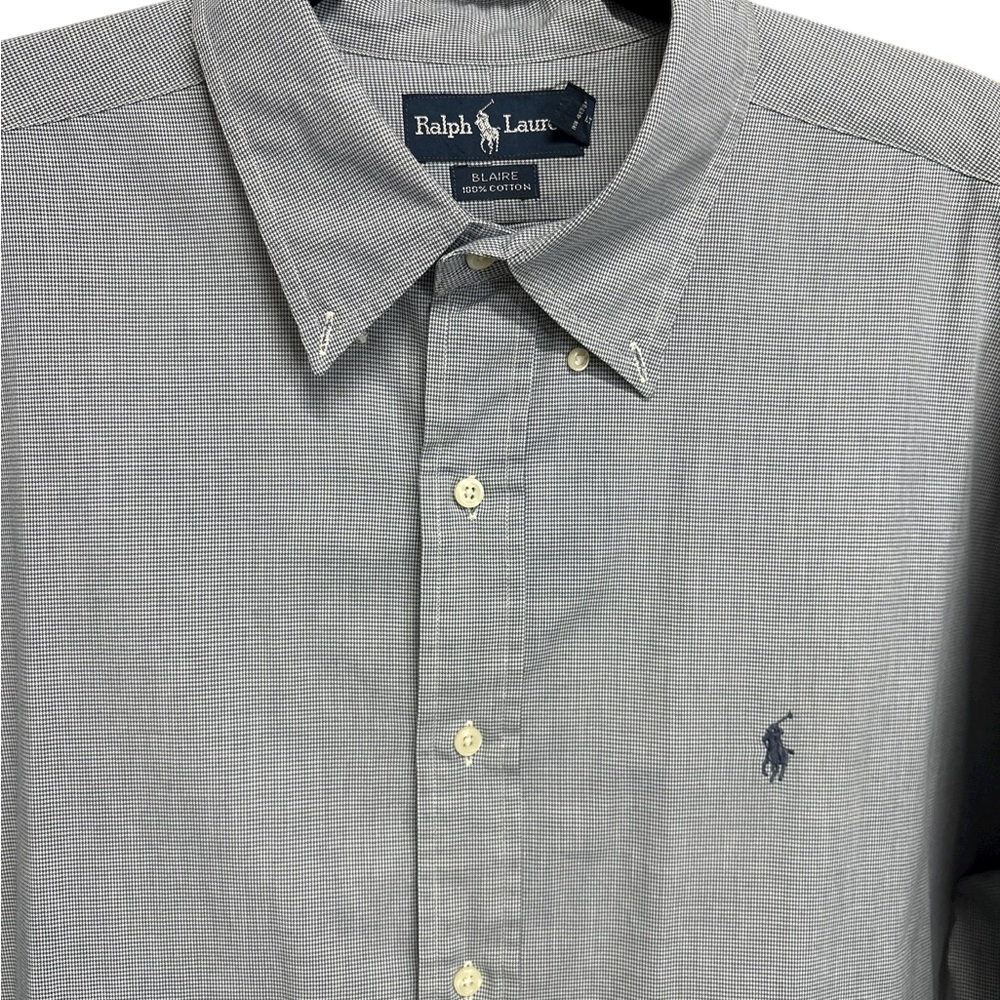 Ralph Lauren Blaire Button Down Shirt 2XL Navy Check Missing Collar Button - Picture 3 of 5